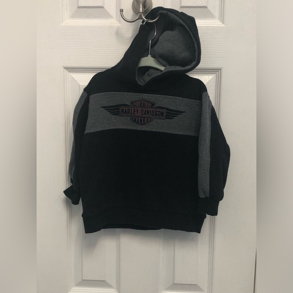 HARLEY DAVIDSON Toddler Pullover Sweatshirt Size 3T Motorcycle Biker Black Grey